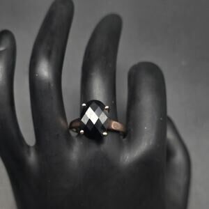 TGGC 925 Faceted Black Tourmaline Ring Rose Gold Tone Sterling Silver Size 9